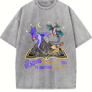 Spring and a Round-neck Short-sleeve with a Small Dragon Vintage Washed T-Shirt in Gray