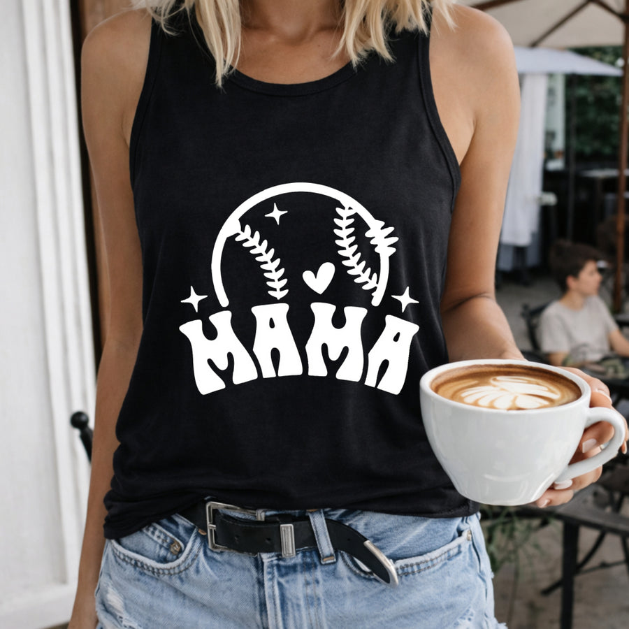 Baseball Mama Women's Color Cotton Tank Top in Black