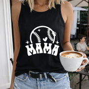 Baseball Mama Heart Stars Stitch Crew-neck Sleeveless Vest Women's Color Cotton Tank Top in Black