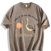 Goose Duck What If I'm Silly Enough Meme Idea Bird Nerd vintage washed oversized T-shirt in Brown