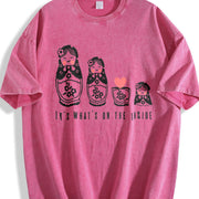 Retro Russian Nesting Wooden Dolls 90s Vintage Washed T-Shirt in Red