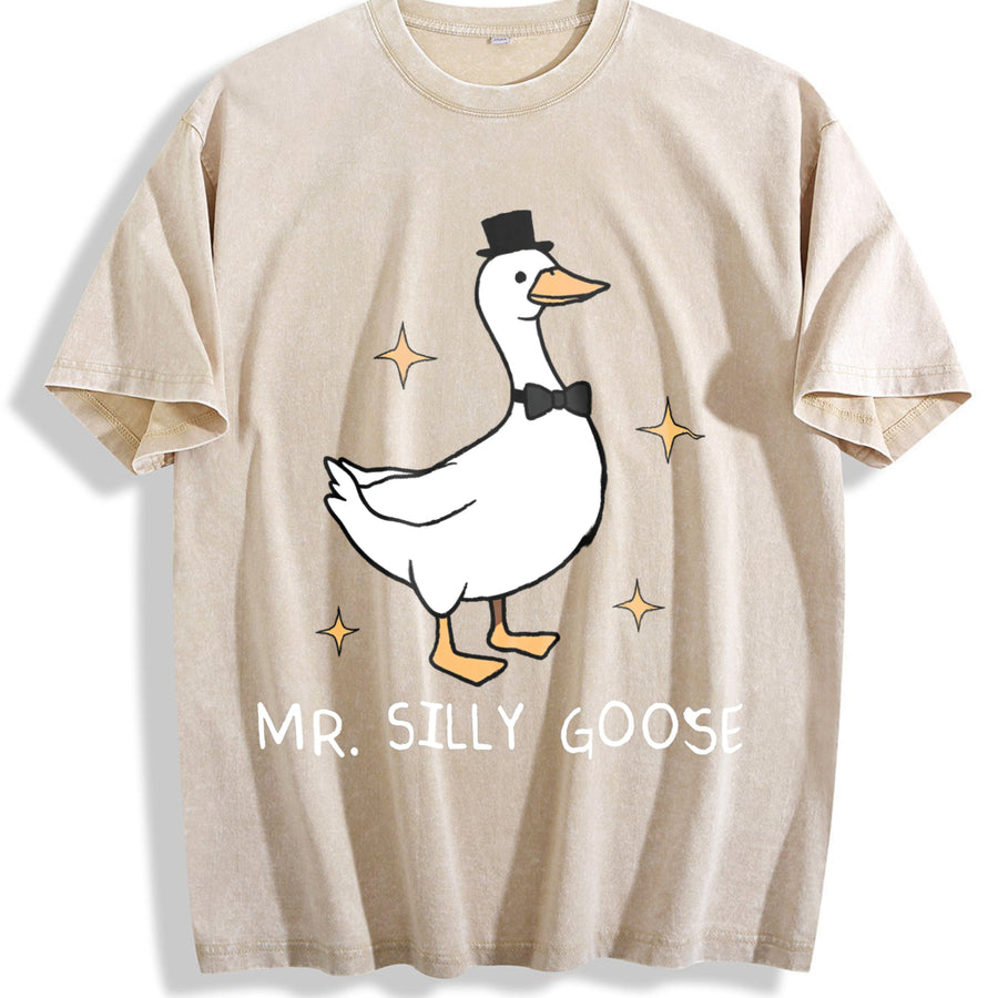 Silly Goose Couple T-Shirtst Married Couple Matching vintage washed oversized T-shirt in Beige