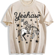 Yeehaw Cowgirl Rodeo Vintage Washed T-Shirt in Beige