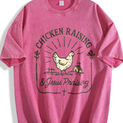 Chicken Raising & Jesus Praising Farm Life vintage washed oversized T-shirt in Red
