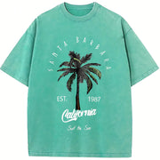 Santa Barbara California Palm Tree vintage washed oversized T-shirt in Blue