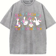Silly Teacher Goose Vintage Washed T-Shirt in Gray