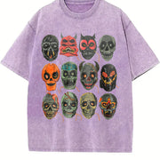 Halloween Scary Masks 90s Vintage Washed T-Shirt in Purple
