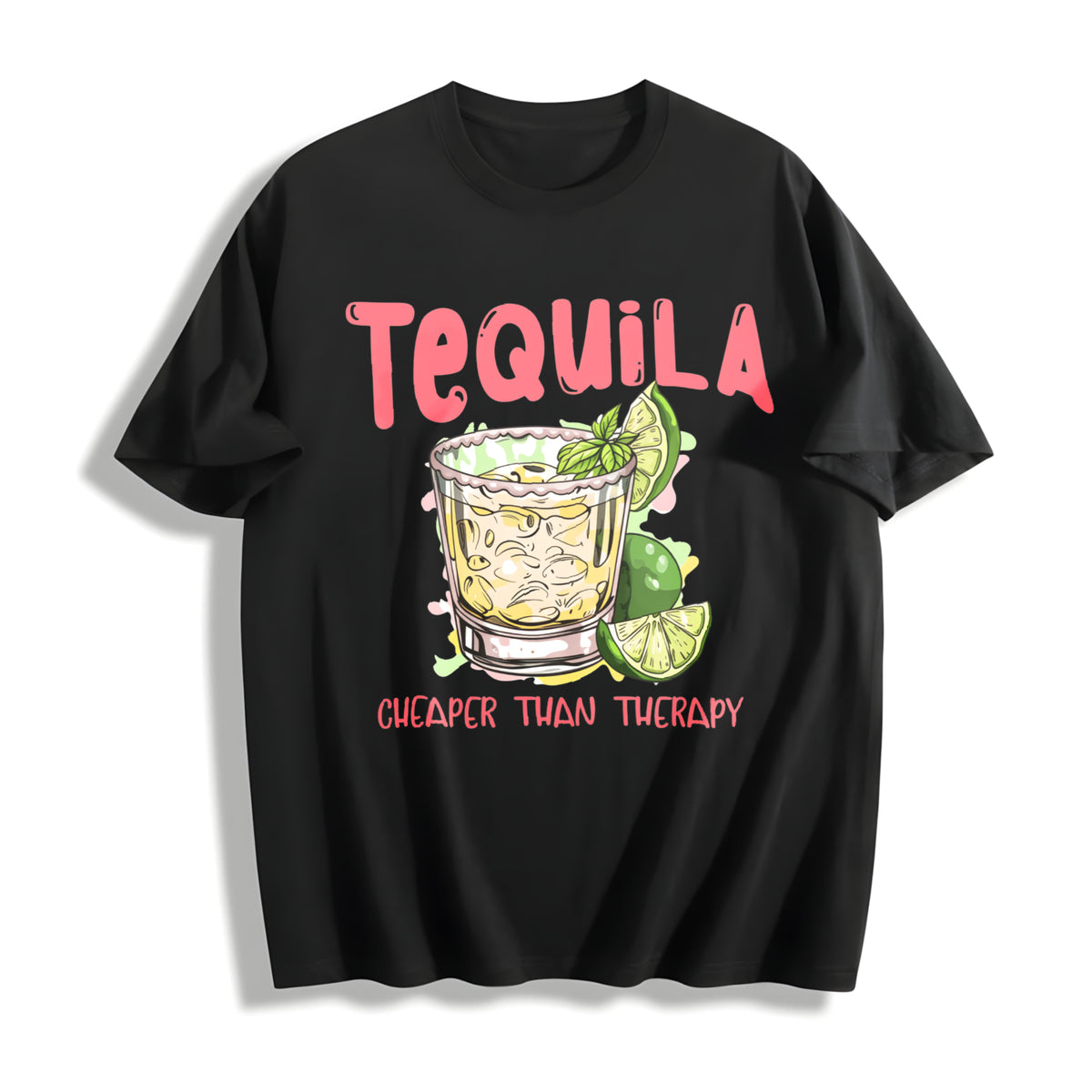 Tequila Drinking for Tequila Lover Cheaper Than Therapy Cotton T-Shirt in Black