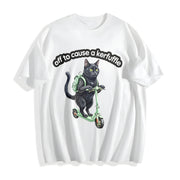 Black Cat Scooter Off to Cause a Kerfuffle Boxy Cotton T-Shirt in White