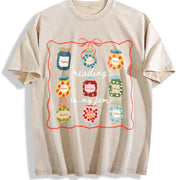 Reading Is My Jam Vintage Washed T-Shirt in Beige