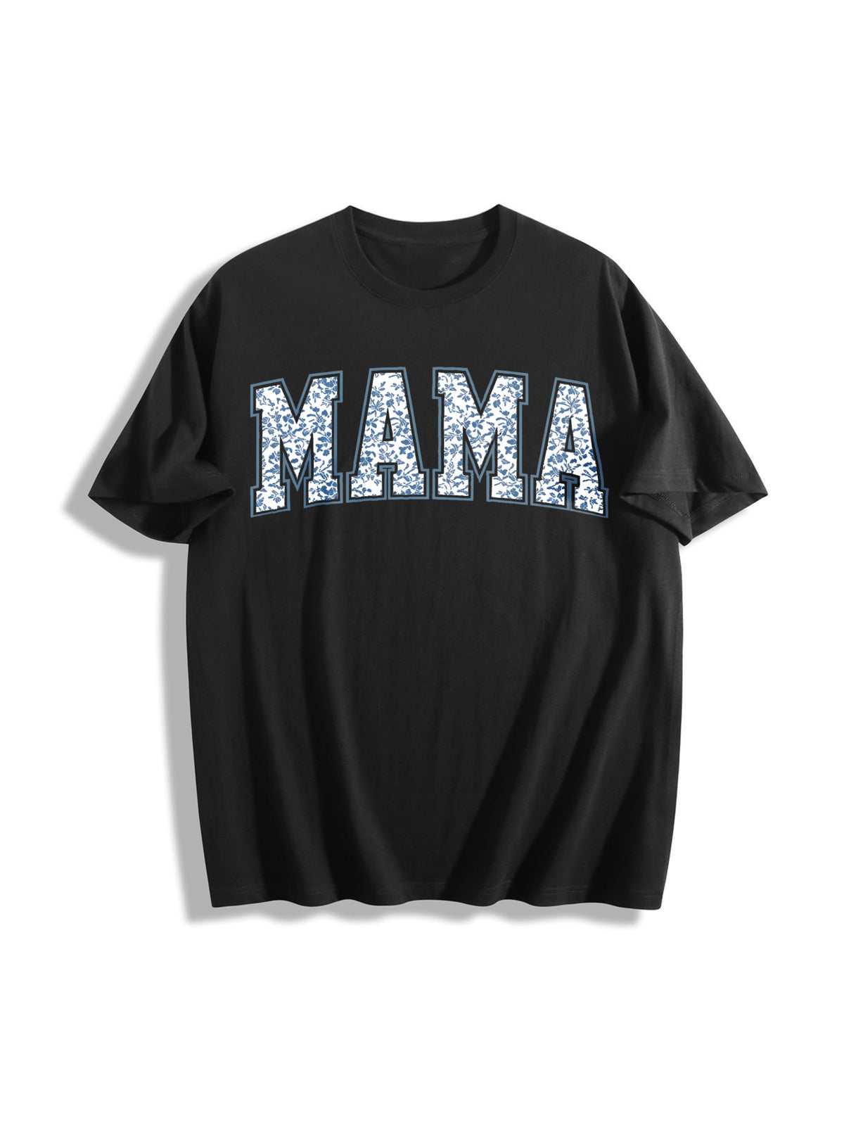 Toile Floral Mama Pregnancy Announcement Boy Cotton T-Shirt in Black