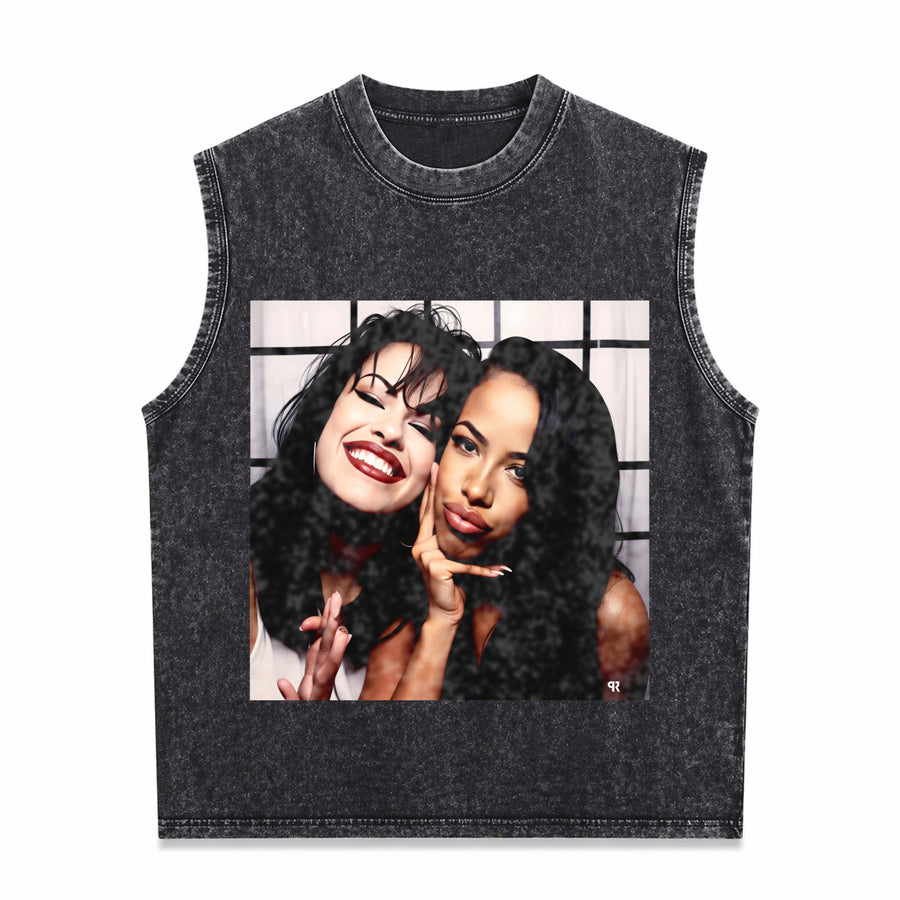 Selena and Aaliyah Vintage Washed Tank Top in Black