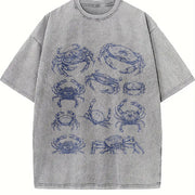 Crab 90s Tattoo Retro ® Y2k Beach Marine Vintage Washed T-Shirt in Gray