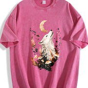 Autumn Looking Up Noble Elegant White Fox Vintage Washed T-Shirt in Red