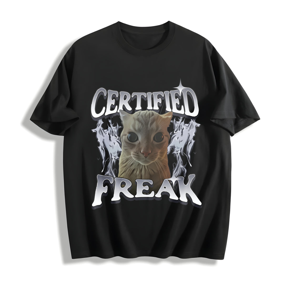 Certified Freak Cat Meme Cotton T-Shirt in Black