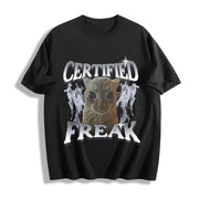 Certified Freak Cat Meme Cotton T-Shirt in Black