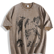 Woodpecker Bird 90s Tattoo Vintage Washed T-Shirt in Brown