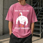 Silly Goose Gym Meme Vintage Washed T-Shirt in Red