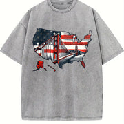 USA Map Flag Bridge Vintage Washed T-Shirt in Gray