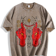 Occult Red Hand & All-seeing Eye Sleeveless Tank Vintage Washed T-Shirt in Brown