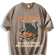 Spooky Biscuits Club Black Cat vintage washed oversized T-shirt in Brown