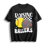 Retro Softball Baseball Cotton T-Shirt in Black