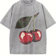 Cherry Fruit Vintage Washed T-Shirt in Gray