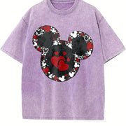 Mickey Inspired Floral Heart Vintage Washed T-Shirt in Purple