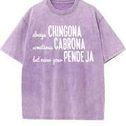 Mexican Spanish Chingona Vintage Washed T-Shirt in Purple