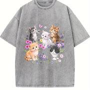 Cute Kitten Cat Lover Vintage Washed T-Shirt in Gray