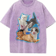 Y2K Silly Cat Trashy Y2K Kitten Vintage Washed T-Shirt in Purple