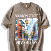 Bourbon Street New Orleans Vintage Washed T-Shirt in Brown