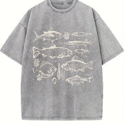 Fish Tattoo 90s Retro ® Y2k Fisher Vintage Washed T-Shirt in Gray