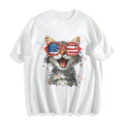 Patriotic Cat America 250 Cotton T-Shirt in White