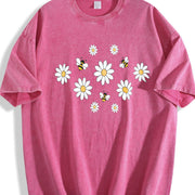 Daisy 90s Retro ® Y2k Botanical Bee Vintage Washed T-Shirt in Red