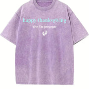 Thanksgiving Pregnancy Reveal Vintage Washed T-Shirt in Purple