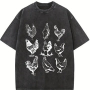 Chickens 1990s Cute Chickens Retro Vintage Washed T-Shirt in Black