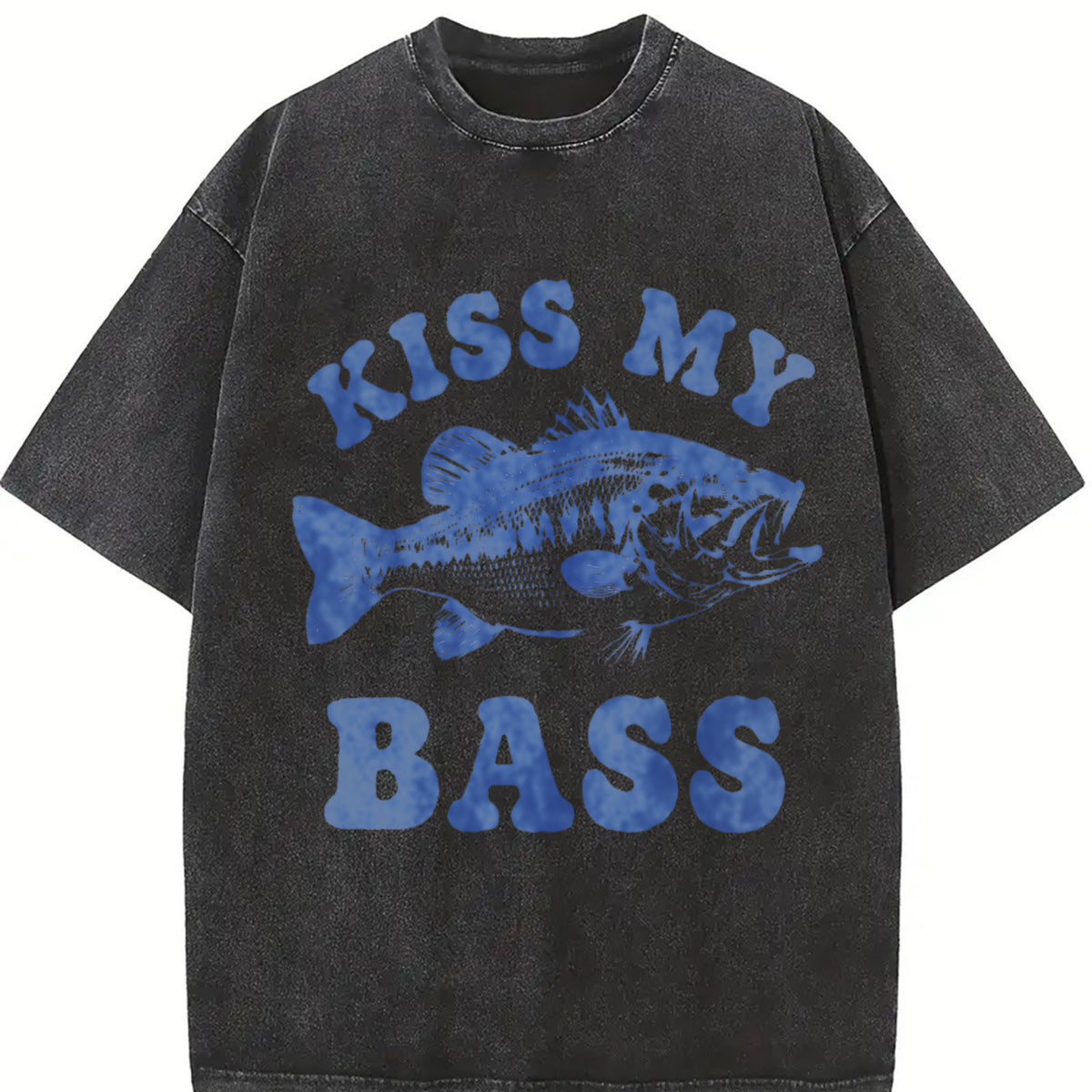 Kiss My Bass Fishing Vintage Washed T-Shirt in Black