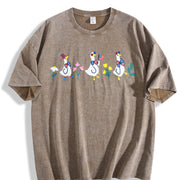 Embroidered Patriot Floral Goose Vintage Washed T-Shirt in Brown