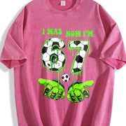 I Was 6 Now I'm 7 Soccer Vintage Washed T-Shirt in Red