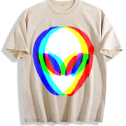 Premium Alien Head Trippy Vaporwave Techno Rave EDM Music Vintage Washed T-Shirt in Beige