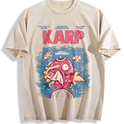 Jaws x Magikarp Poke Anime vintage washed oversized T-shirt in Beige