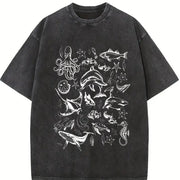 Sea Animal 90s Retro Vintage Washed T-Shirt in Black