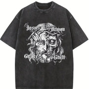 Jesus Demon Skull Tank Vintage Washed T-Shirt in Black
