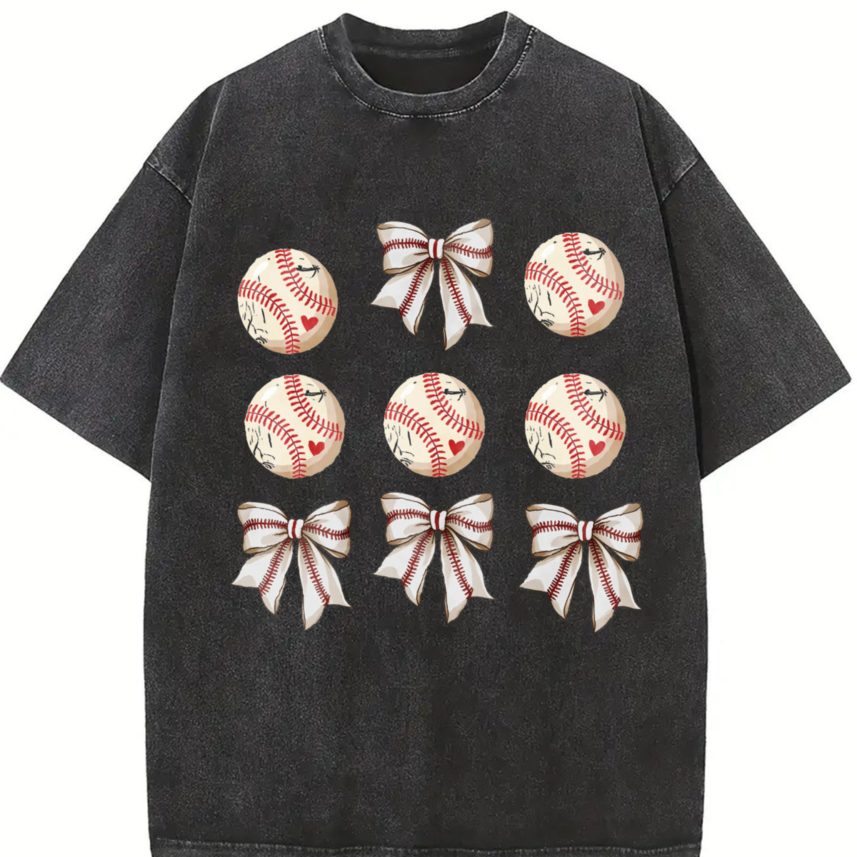 Coquette Baseball Mom Basebal Lover vintage washed oversized T-shirt in Black