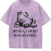 Cat Mom Mother I Am but Skin and Bones Vintage Washed T-Shirt in Purple