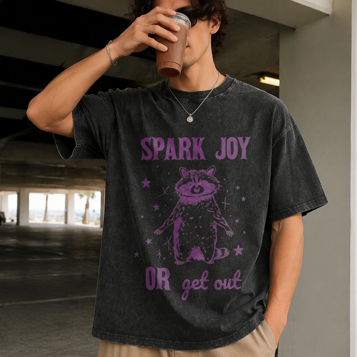 Spark Joy or Get Out Vintage Washed T-Shirt in Black