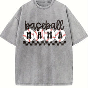 Baseball Mama Checkered Mama Vintage Washed T-Shirt in Gray
