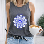 Mandala Eye Crew-neck Sleeveless Vest Outdoor Women's Color Cotton Tank Top in Gray