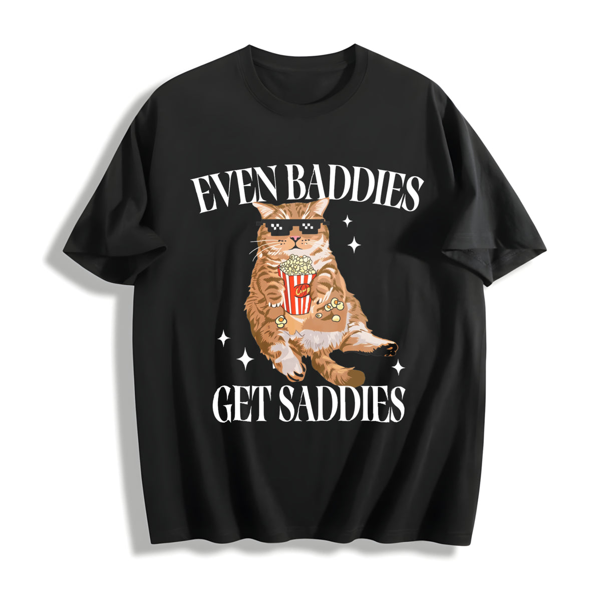 Even Baddies Get Saddies Cat Cotton T-Shirt in Black